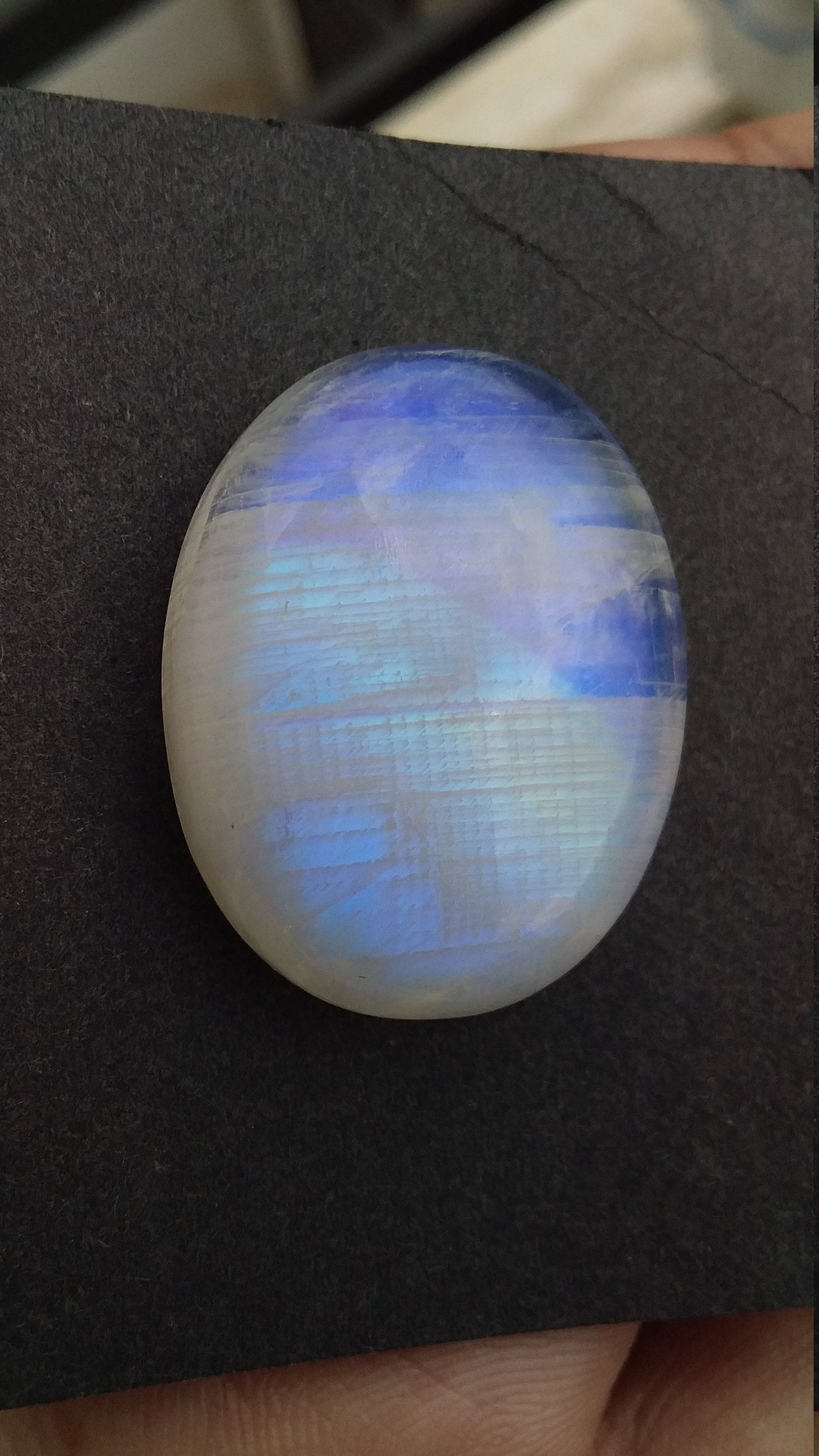 Natural Rainbow Moonstone Oval Shape Blue Fire Cabochon 29x23x8.5 MM 49 Carat Stone Semi Precious Loose Gemstone