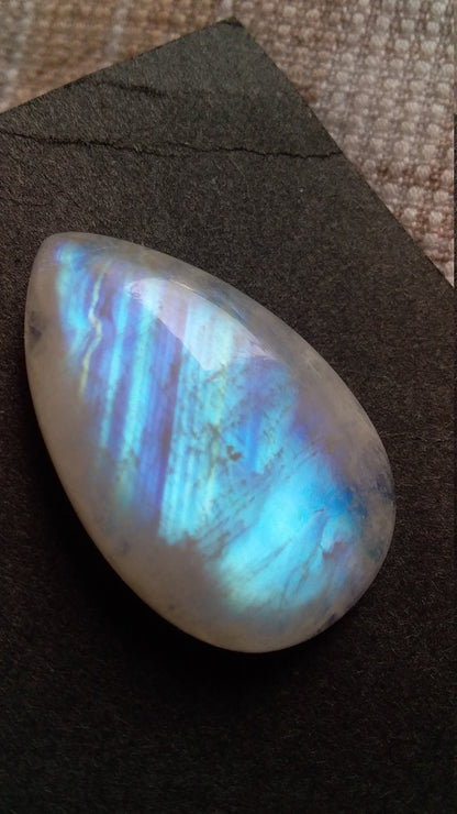 Rainbow moonstone cabochon gemstone pear, Blue fire moonstone, Rainbow Moonstone Cabochon For Unique Jewelry Making, Cabochon For Pendant