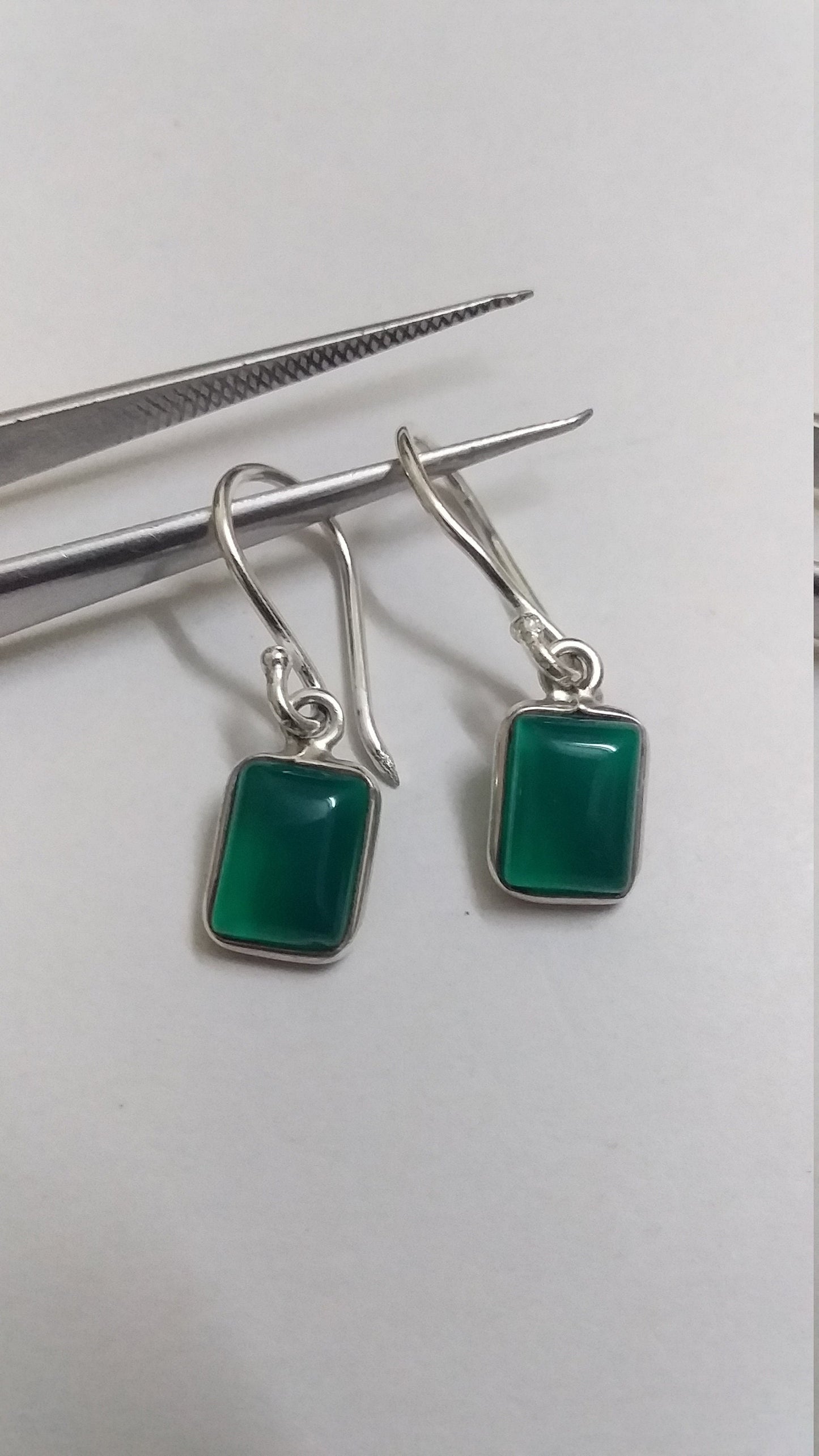 Octagon Shape Green Onyx 925 Sterling Silver Handmade Earrings, Gift for Her, Earrings for Girls