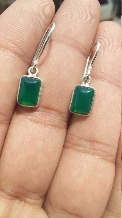 Octagon Shape Green Onyx 925 Sterling Silver Handmade Earrings, Gift for Her, Earrings for Girls