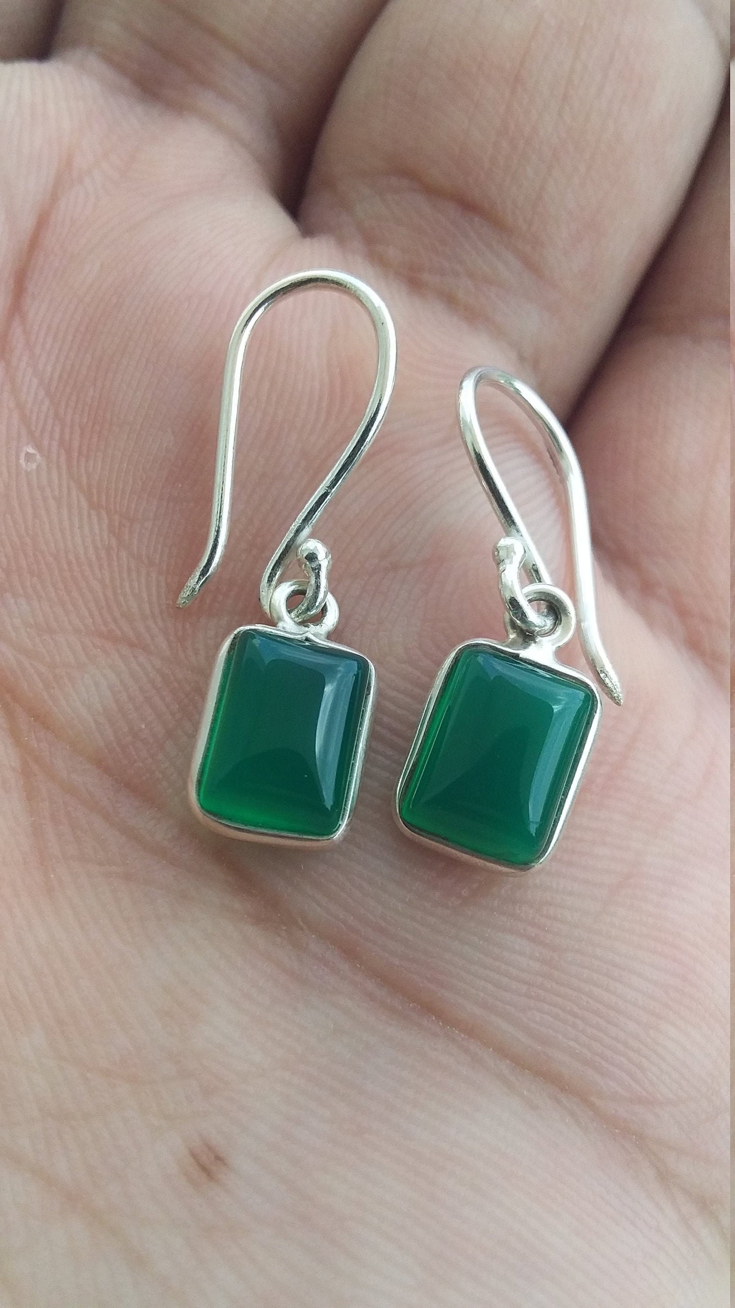 Octagon Shape Green Onyx 925 Sterling Silver Handmade Earrings, Gift for Her, Earrings for Girls