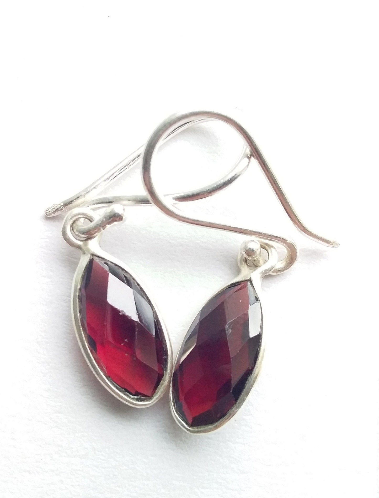 Garnet earrings sterling silver, Bezel earrings drop, Gemstone silver earrings, Dangle Earrings, Earrings for Girls, Red stone earrings