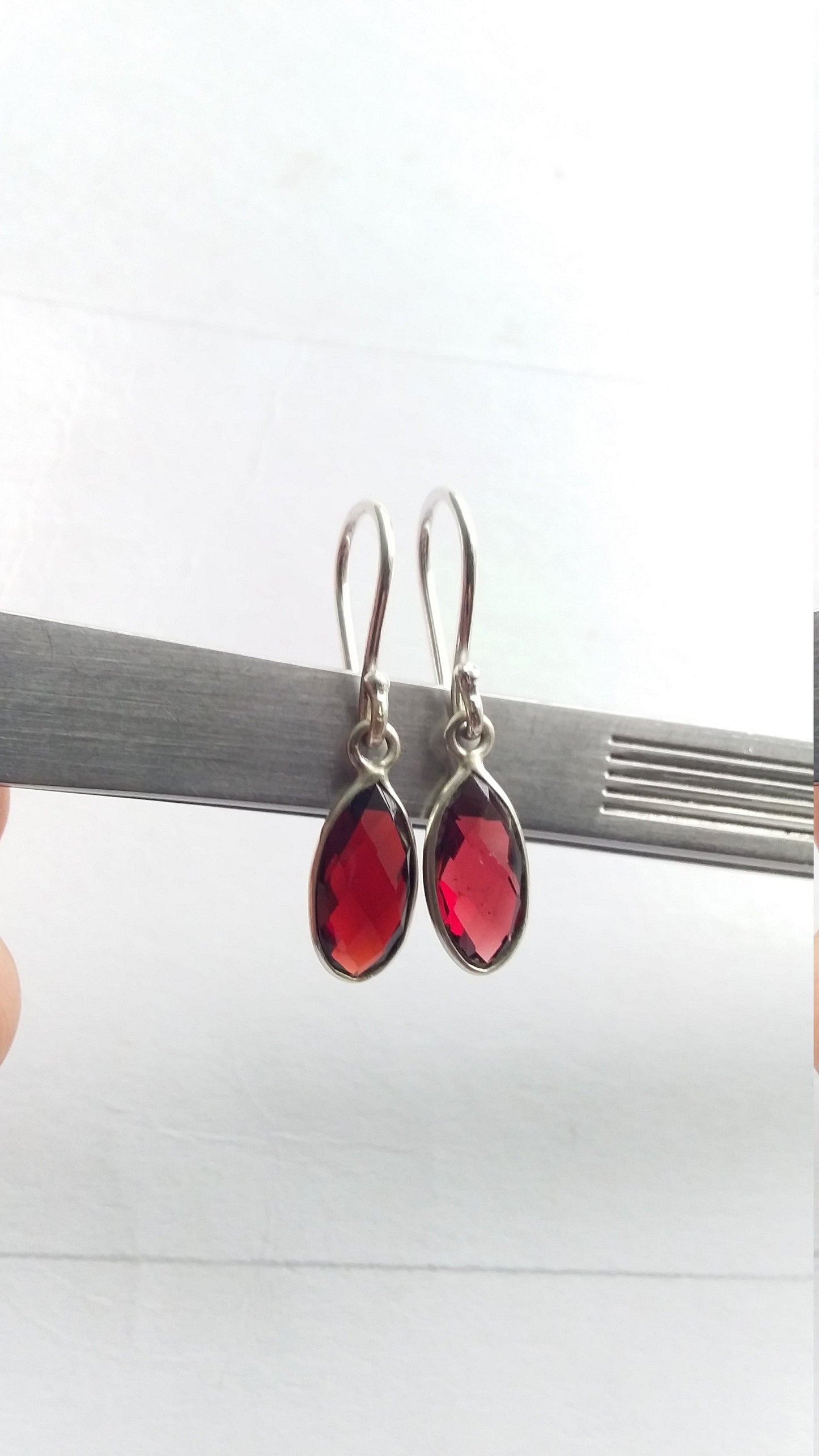 Garnet earrings sterling silver, Bezel earrings drop, Gemstone silver earrings, Dangle Earrings, Earrings for Girls, Red stone earrings