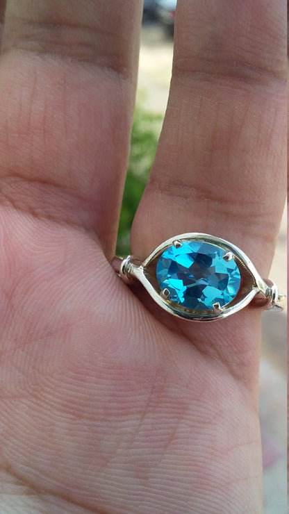 Blue Topaz Ring, unique rings for women sterling Silver Blue Topaz Ring, Blue Topaz Gemstone Jewelry, Birthstone Gift for her Ring size 7.5