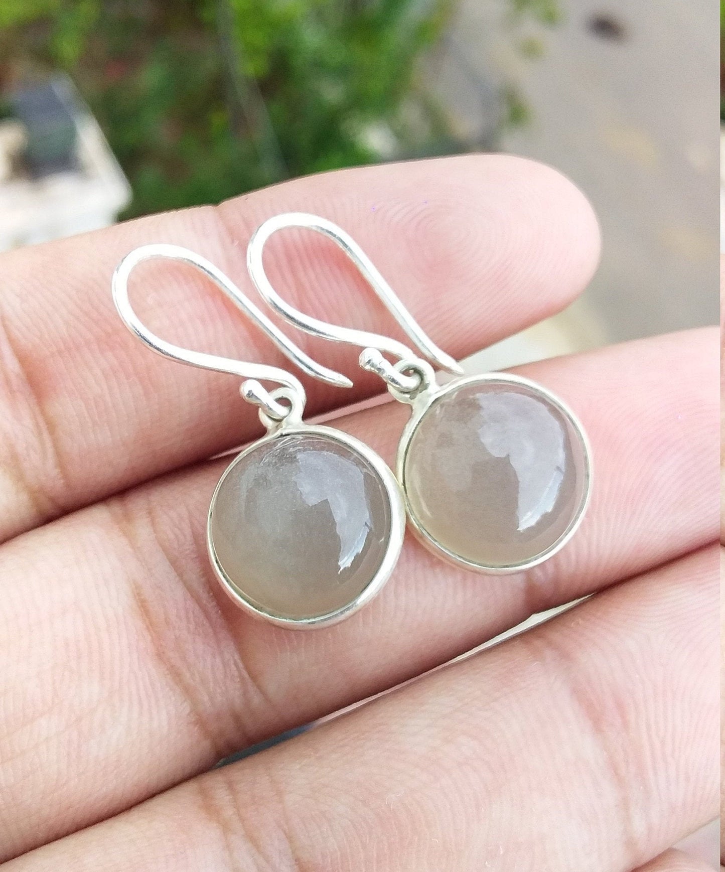 Gray Moonstone Earrings, 926 Sterling Silver, Round Shape Drop & Dangle Earrings, Healing Moonstone Jewelry, Everyday Earrings for Her