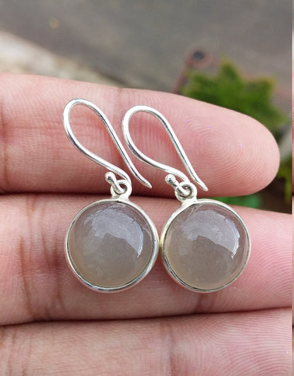 Gray Moonstone Earrings, 926 Sterling Silver, Round Shape Drop & Dangle Earrings, Healing Moonstone Jewelry, Everyday Earrings for Her