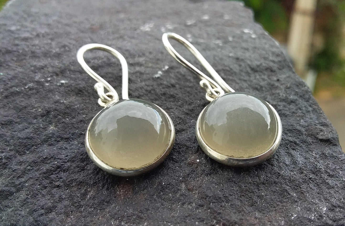 Gray Moonstone Earrings, 926 Sterling Silver, Round Shape Drop & Dangle Earrings, Healing Moonstone Jewelry, Everyday Earrings for Her