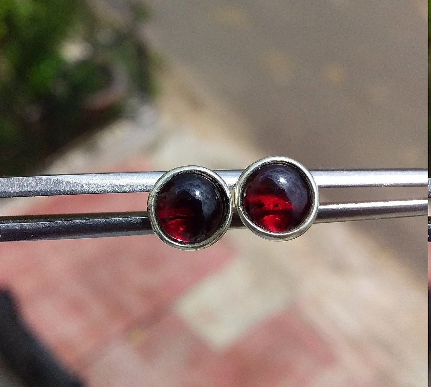 Garnet earrings stud, Natural garnet 925 Sterling Silver, Little Capricorn Earrings, Red earrings studs, January birthstone earrings gifts