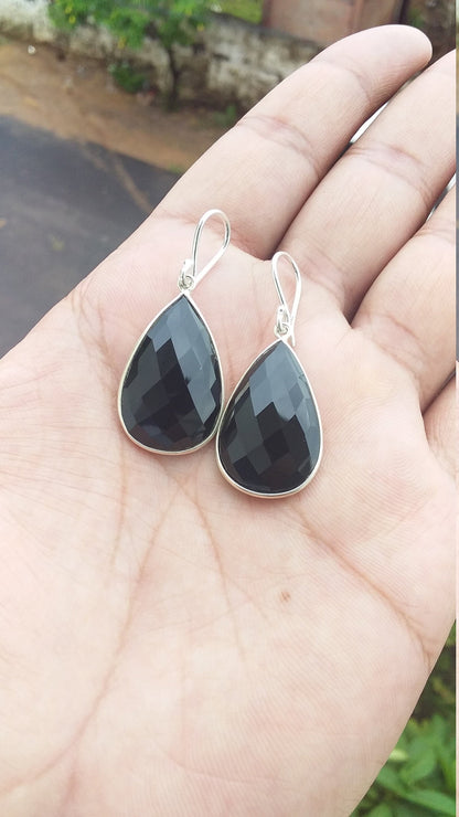 Natural black onyx earrings, 925 sterling silver Handmade Earrings, Gift for Her, December Birthstone, Birthday Gift, Black Earrings Jewelry