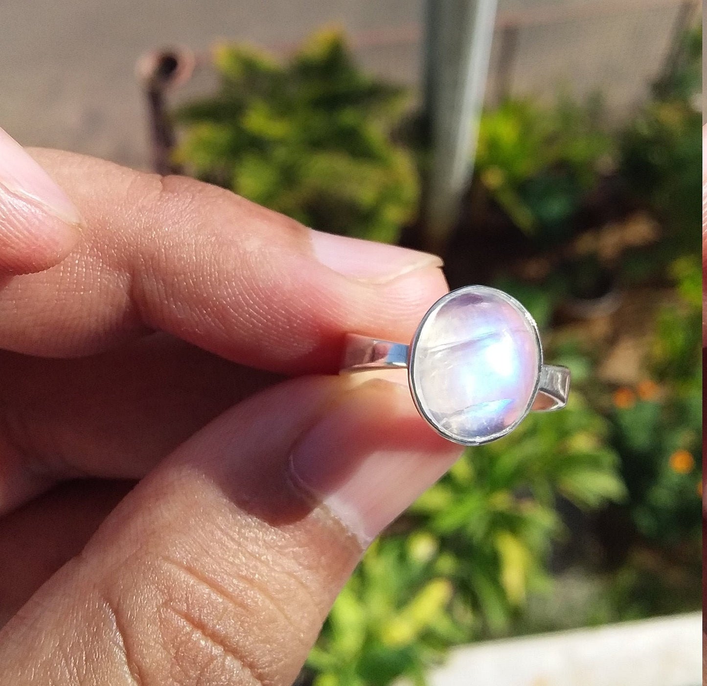 Natural Oval Shape Rainbow Moonstone with Blue Flash 925 Sterling Silver Handmade Ring, Proposal Ring Daily wear june birthstone Ring Size 6