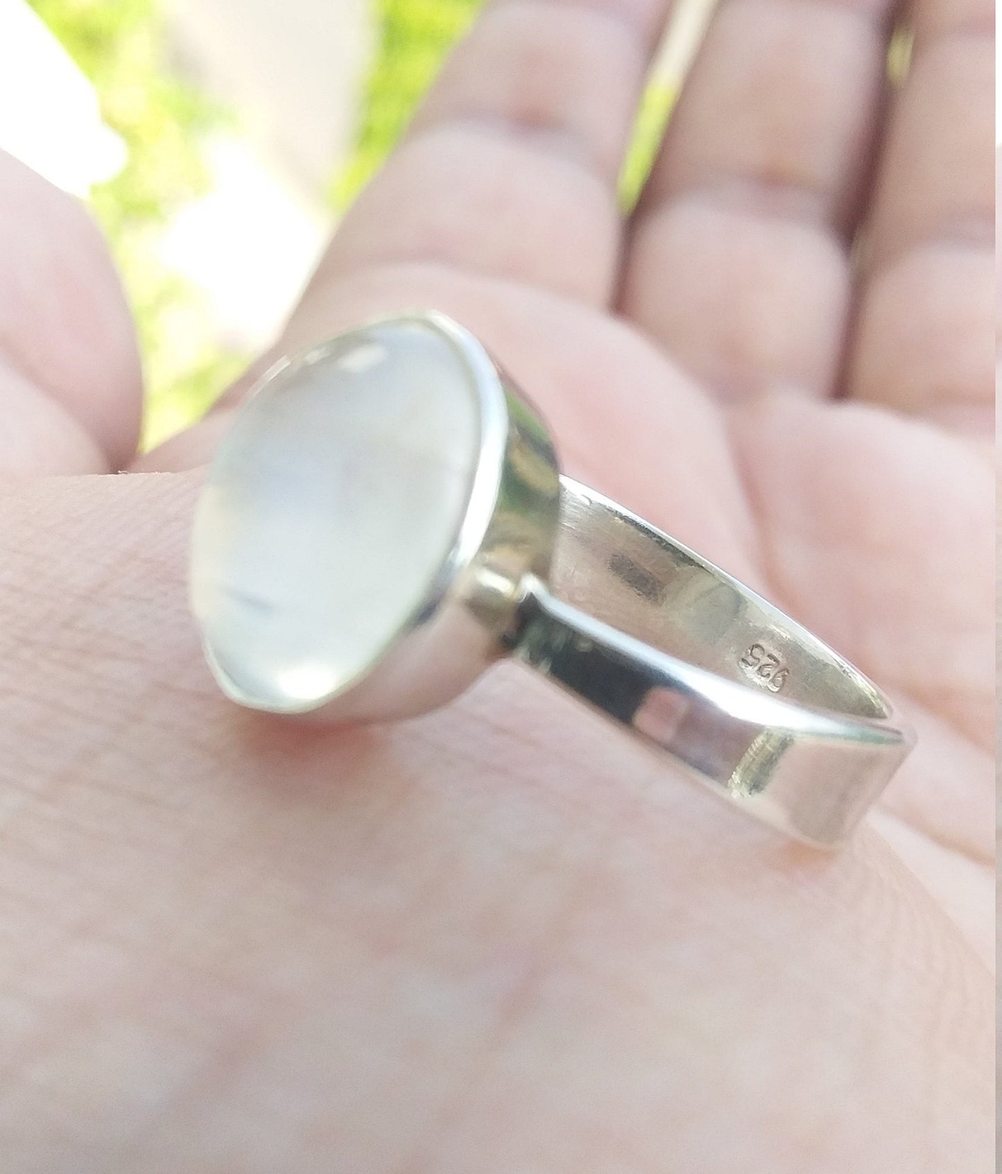 Natural Oval Shape Rainbow Moonstone with Blue Flash 925 Sterling Silver Handmade Ring, Proposal Ring Daily wear june birthstone Ring Size 6