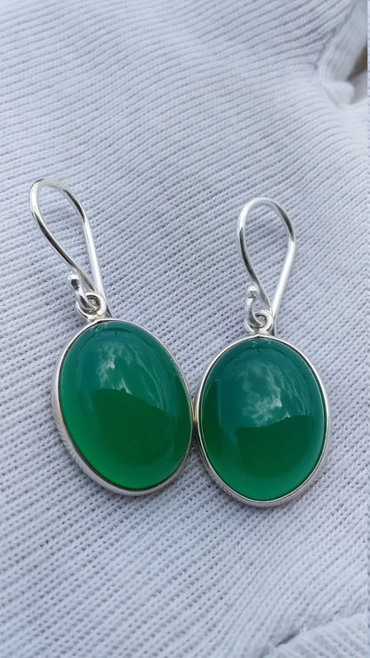 Green onyx earrings, 925 Sterling Silver Handmade Earring, Gift for Her, Oval Shape Earrings, May Birthstone Jewelry, Green Stone Earrings