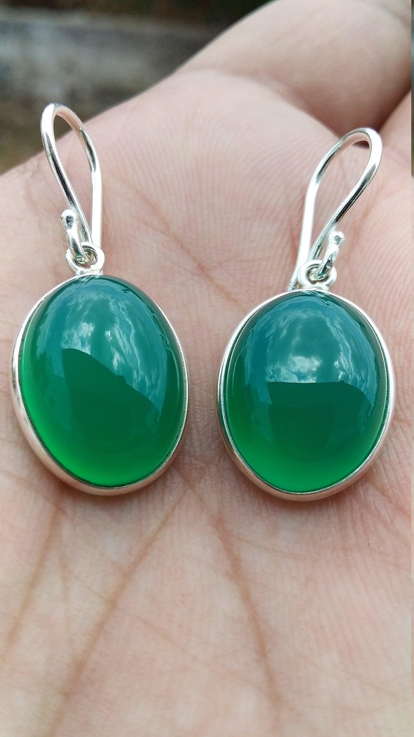 Green onyx earrings, 925 Sterling Silver Handmade Earring, Gift for Her, Oval Shape Earrings, May Birthstone Jewelry, Green Stone Earrings