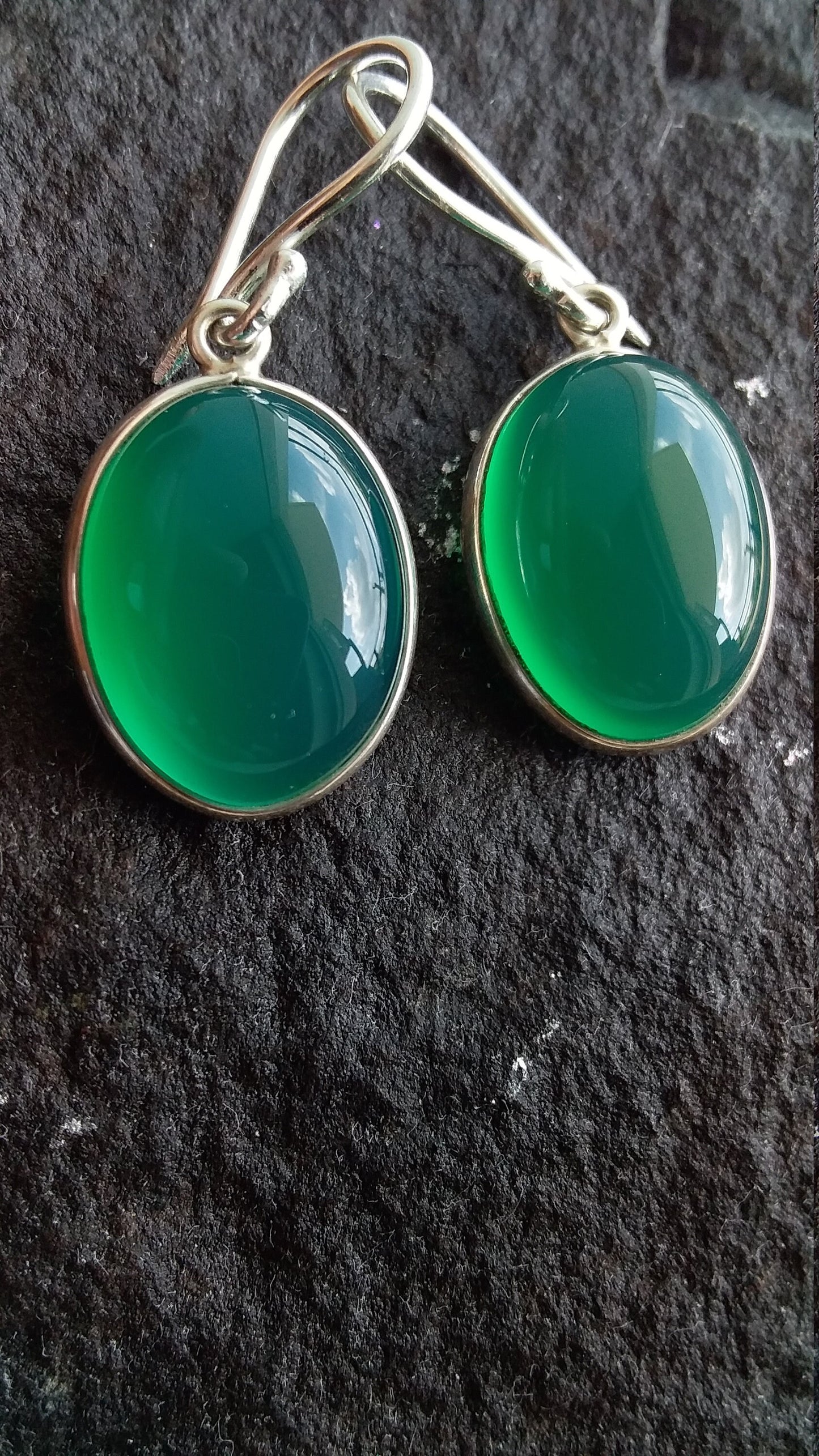 Green onyx earrings, 925 Sterling Silver Handmade Earring, Gift for Her, Oval Shape Earrings, May Birthstone Jewelry, Green Stone Earrings
