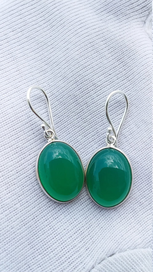 Green onyx earrings, 925 Sterling Silver Handmade Earring, Gift for Her, Oval Shape Earrings, May Birthstone Jewelry, Green Stone Earrings