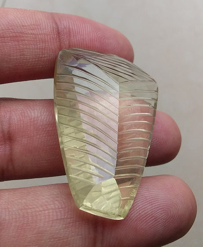 Lemon Quartz Beautifully Carved Big Gemstone 72 Carat Yellow Gemstone Carving Semi Precious Faceted Back Wire Wrap Jewelry Stone