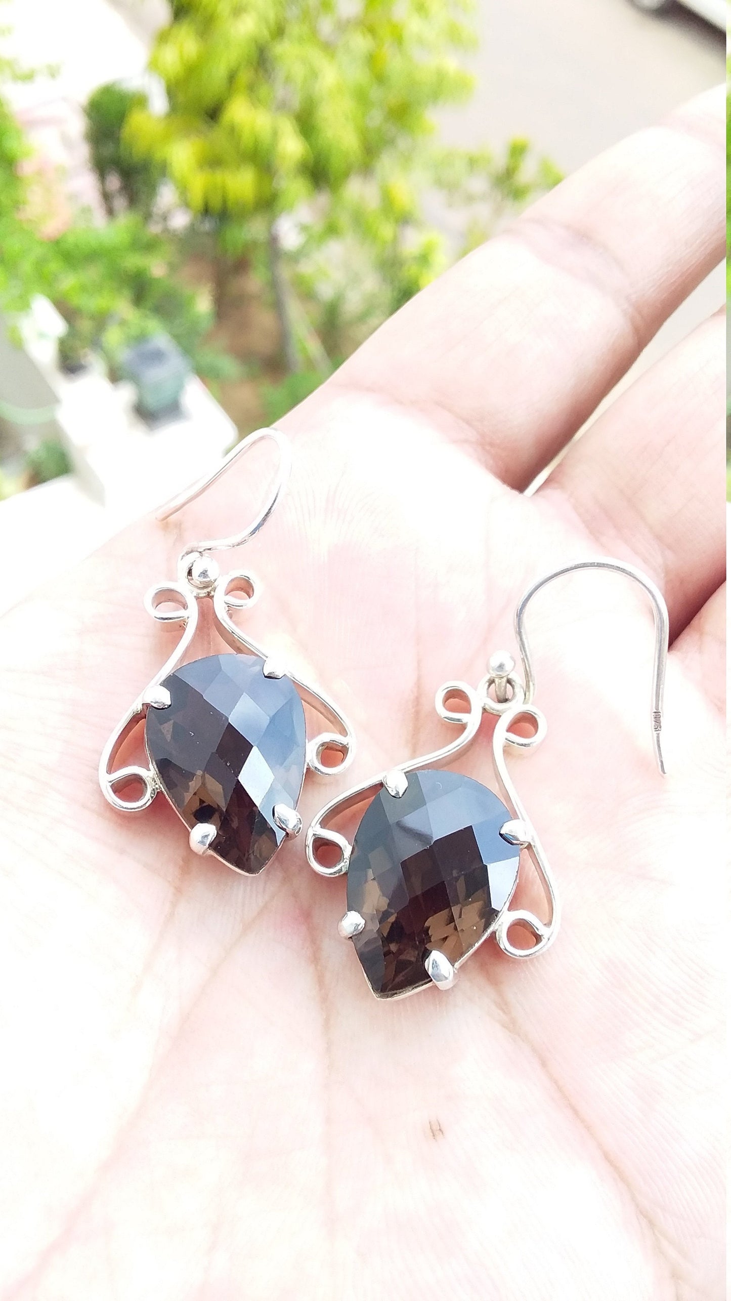 Smoky Quartz Earrings, 925 Sterling Silver Earring, Faceted Pear Gemstone Earrings, Brown Gemstone Earrings, Gift Idea, Women Jewelry,