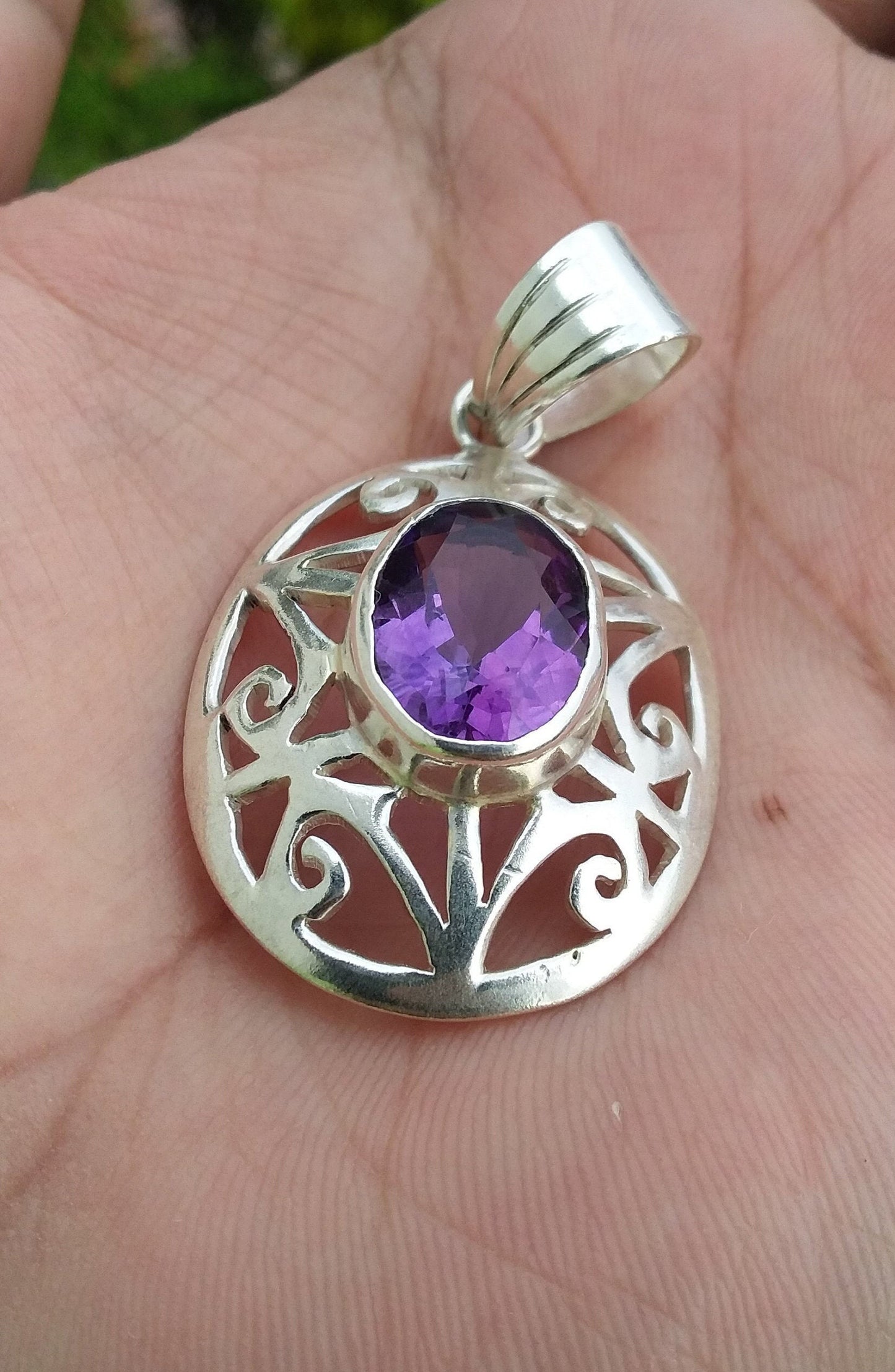 Purple Amethyst Handmade Pendant, Natural Gemstone, 925 Sterling Silver, Oval Shape Amethyst Jewelry for women, Anniversary Pendant