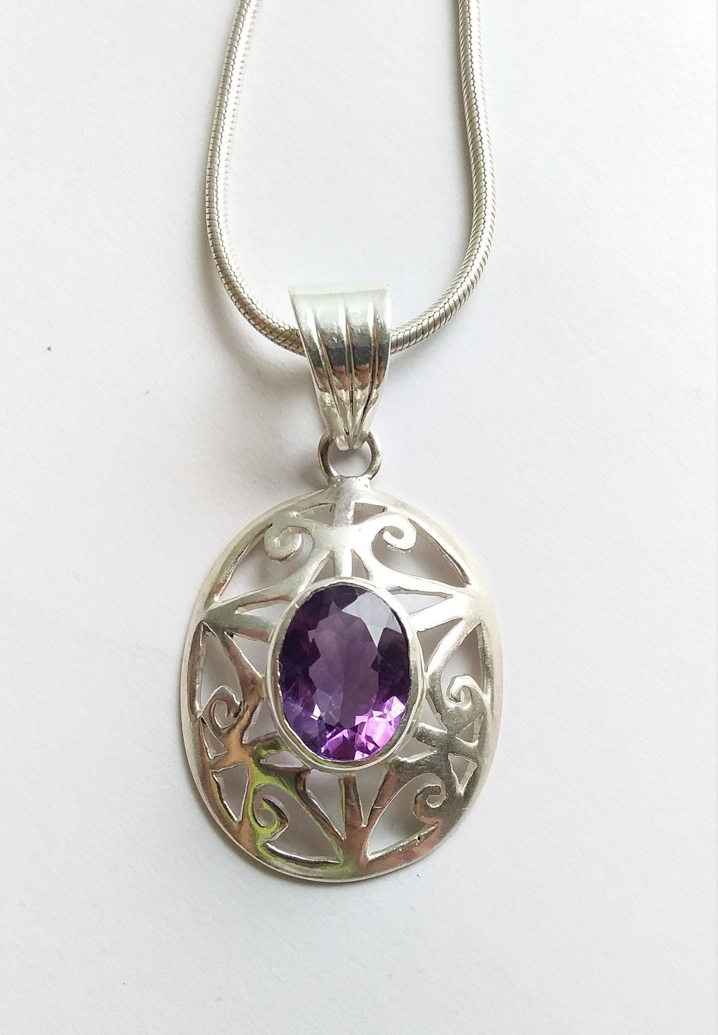 Purple Amethyst Handmade Pendant, Natural Gemstone, 925 Sterling Silver, Oval Shape Amethyst Jewelry for women, Anniversary Pendant