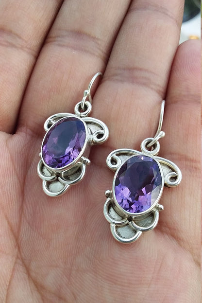 Amethyst Earrings Silver, Purple Amethyst Earring, Natural Amethyst silver Earring, Gift for her, February Birthstone, Daily Wear Earring