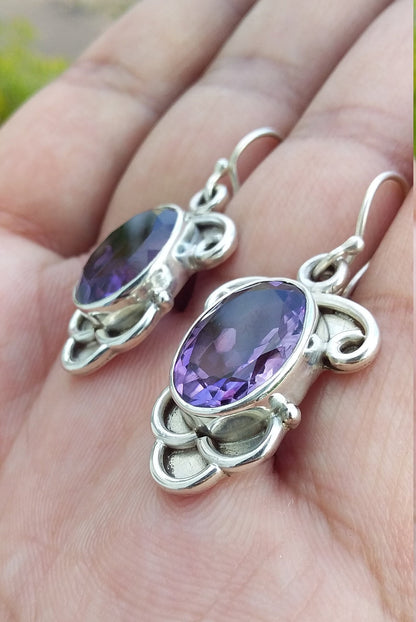 Amethyst Earrings Silver, Purple Amethyst Earring, Natural Amethyst silver Earring, Gift for her, February Birthstone, Daily Wear Earring