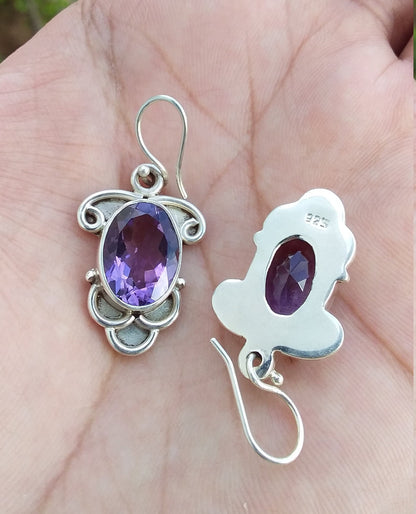 Amethyst Earrings Silver, Purple Amethyst Earring, Natural Amethyst silver Earring, Gift for her, February Birthstone, Daily Wear Earring