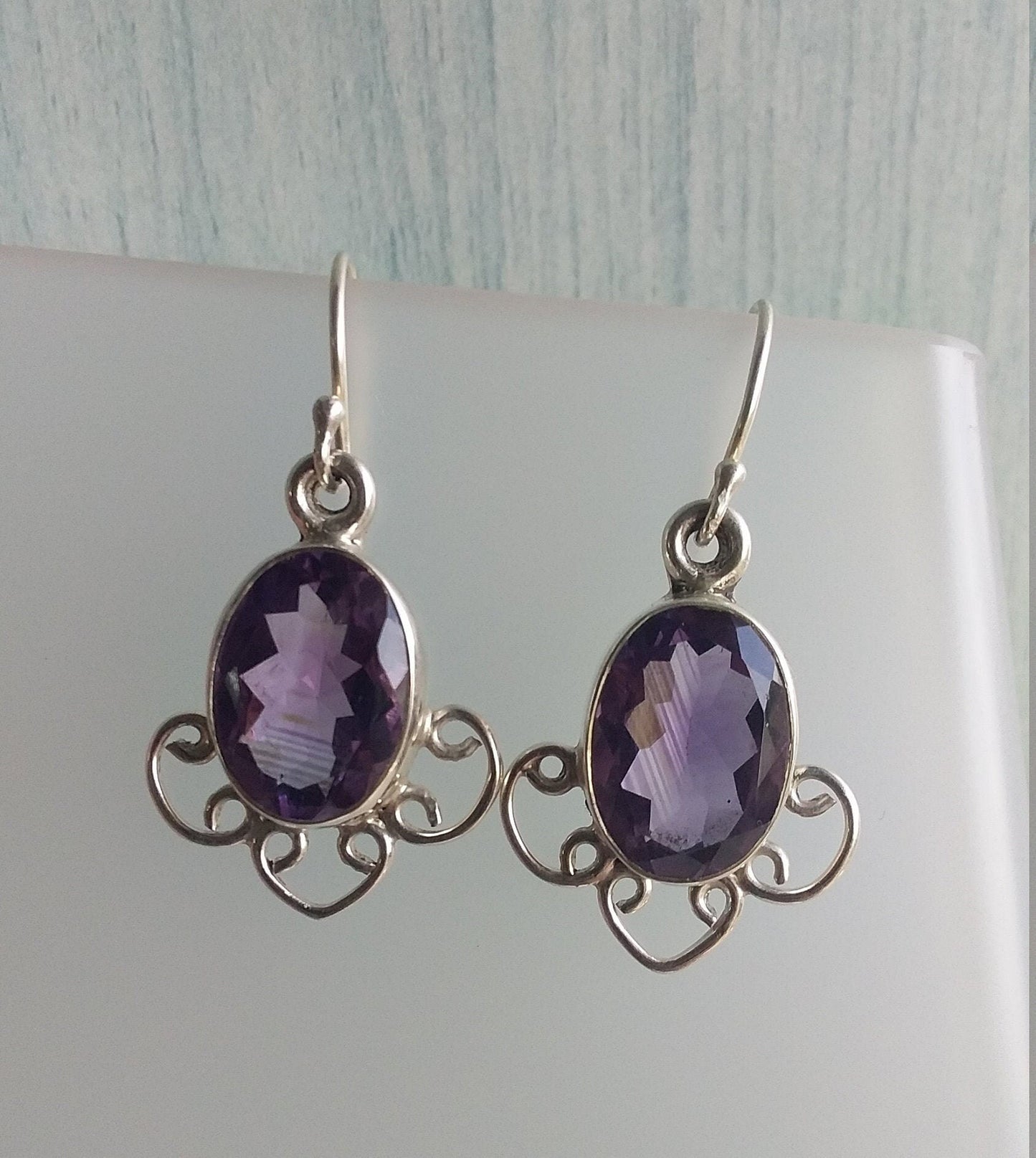 Natural Amethyst silver Earrings, Amethyst Earrings, purple, Oval Cut, Silver Earrings, 92.5 sterling silver, Gift for her, Natural gemstone