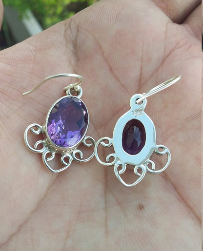 Natural Amethyst silver Earrings, Amethyst Earrings, purple, Oval Cut, Silver Earrings, 92.5 sterling silver, Gift for her, Natural gemstone