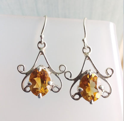 Citrine Earrings, 925 Sterling Silver Earrings, Handmade Silver Jewelry, Gift for her, Yellow Stone Earrings, November Birthstone Earrings