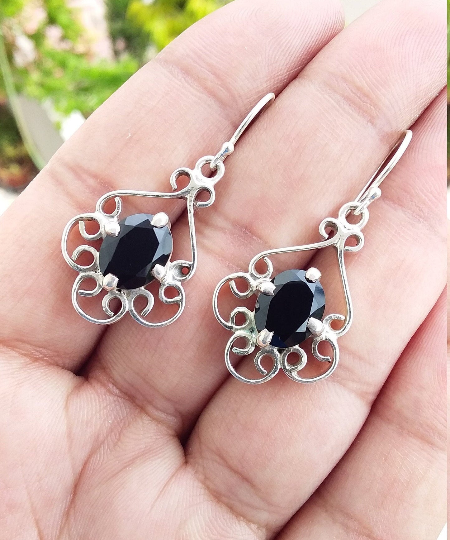 Black Onyx Earrings, 925 Sterling Solid Silver Earrings, Gift for Her, Gemstone dangle earrings, Women Earring, Anniversary Gift, Jewelry