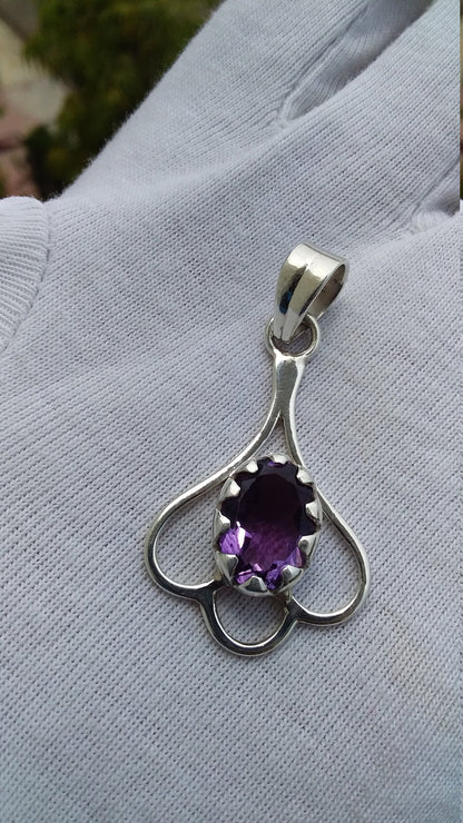 Purple Amethyst Handmade Pendant, Teardrop Shape 925 Sterling Silver Jewelry, ladies Amethyst necklace, Gift Pendant, Purple gemstone