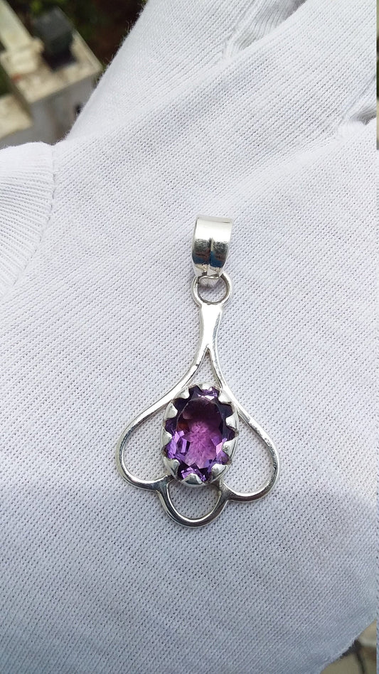 Purple Amethyst Handmade Pendant, Teardrop Shape 925 Sterling Silver Jewelry, ladies Amethyst necklace, Gift Pendant, Purple gemstone