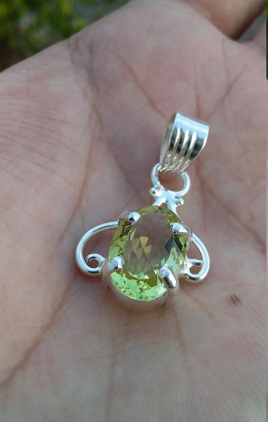 Natural Lemon Quartz 925 Sterling Silver Handmade Pendant, Natural Lemon Quartz Pendant, Small Size Pendant, Pendant for Gift