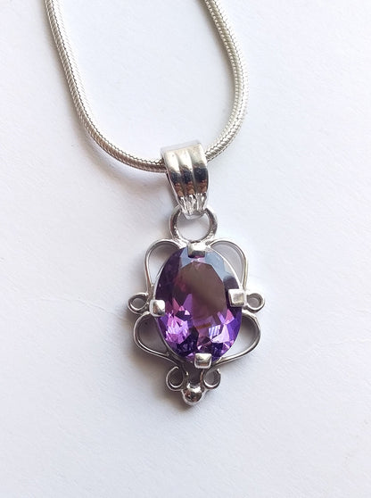 Natural Purple Amethyst Silver Pendant, 925 Sterling Silver Handmade Amethyst Pendant, Birthday's Jewelry Gift for wife