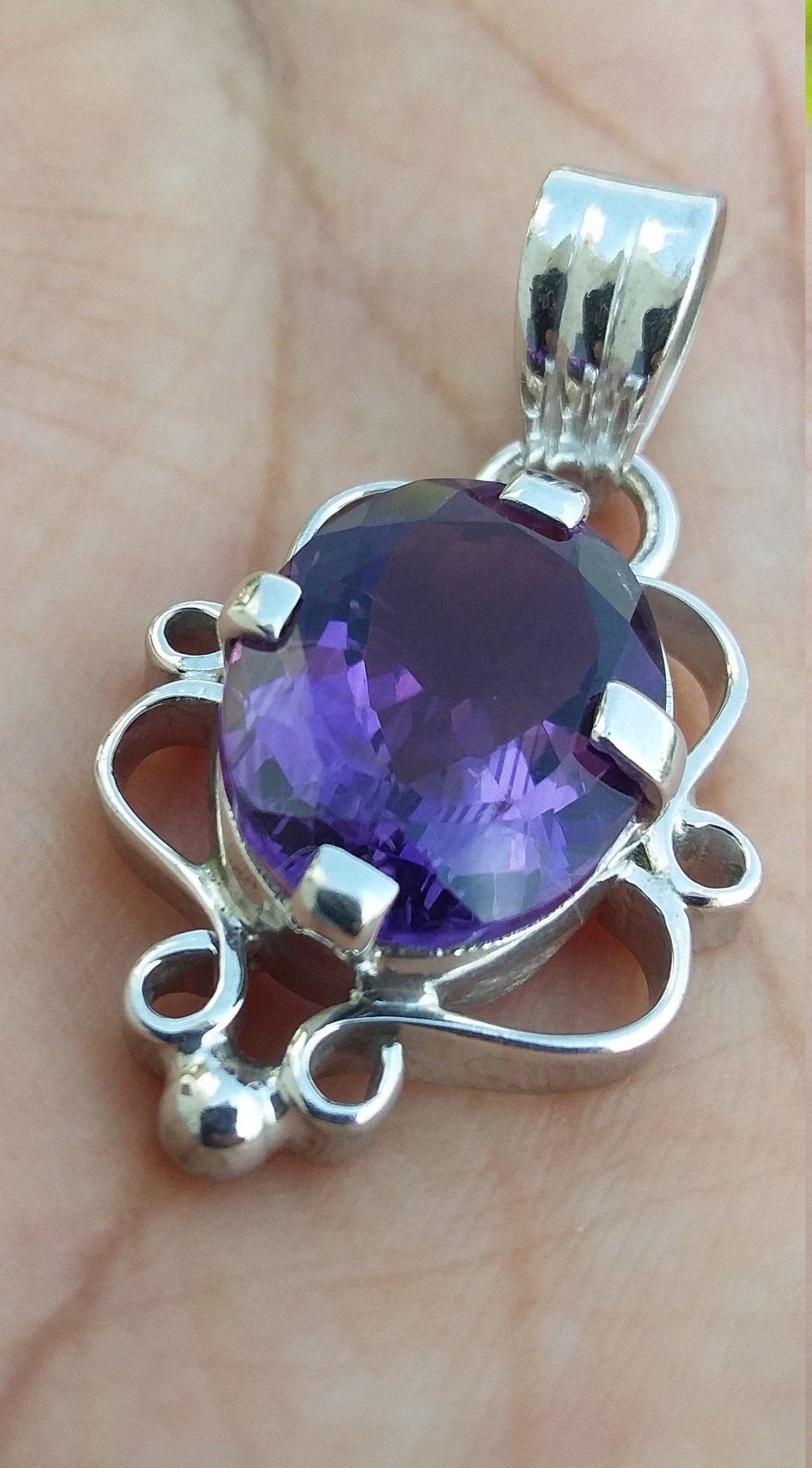 Natural Purple Amethyst Silver Pendant, 925 Sterling Silver Handmade Amethyst Pendant, Birthday's Jewelry Gift for wife