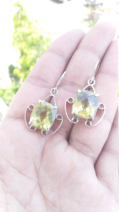 Octagon Shape Lemon Quartz Earrings, Lemon Quartz 925 Sterling Silver Handmade Earrings, Lemon Quartz Jewelry, Dangle & Drop Earrings