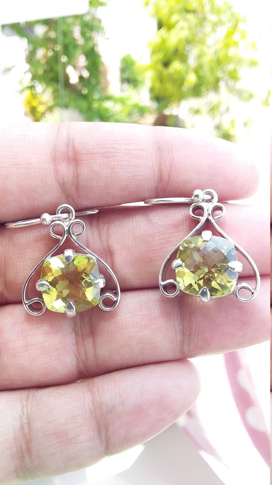 Lemon Quartz 925 Sterling Silver Earring, Drop & Dangle Earrings, Yellow Gemstone Earrings, Quartz Handmade Earrings,