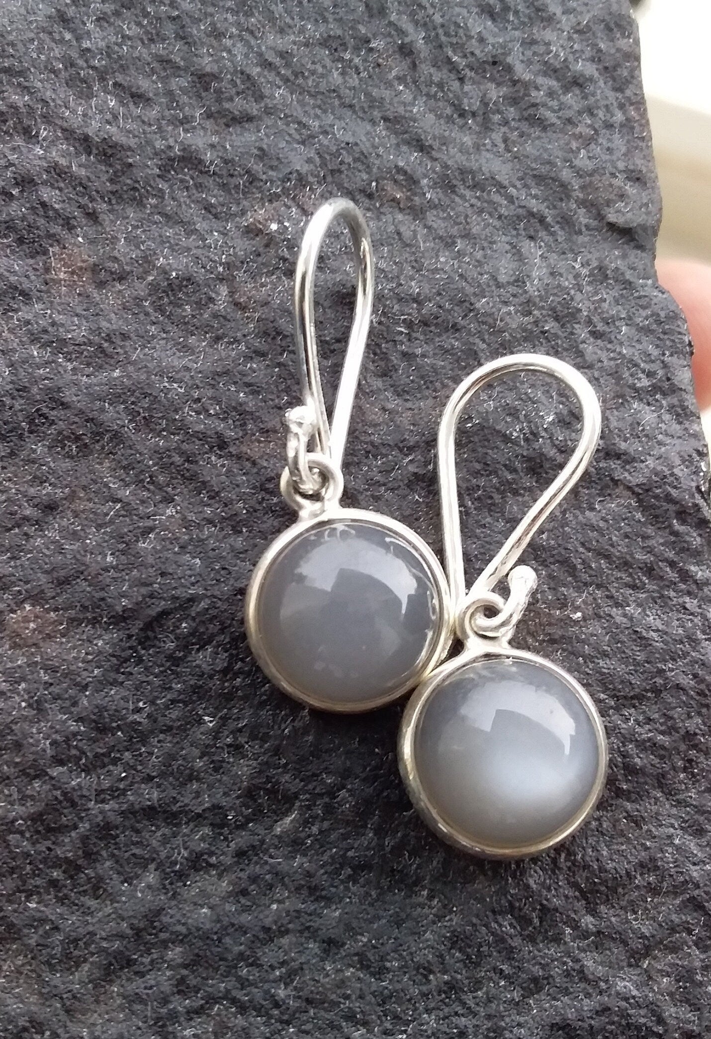 Natural Round Shape Gray Moonstone 925 Sterling Silver Handmade Earrings, Gift for her, Birthstone Earrings