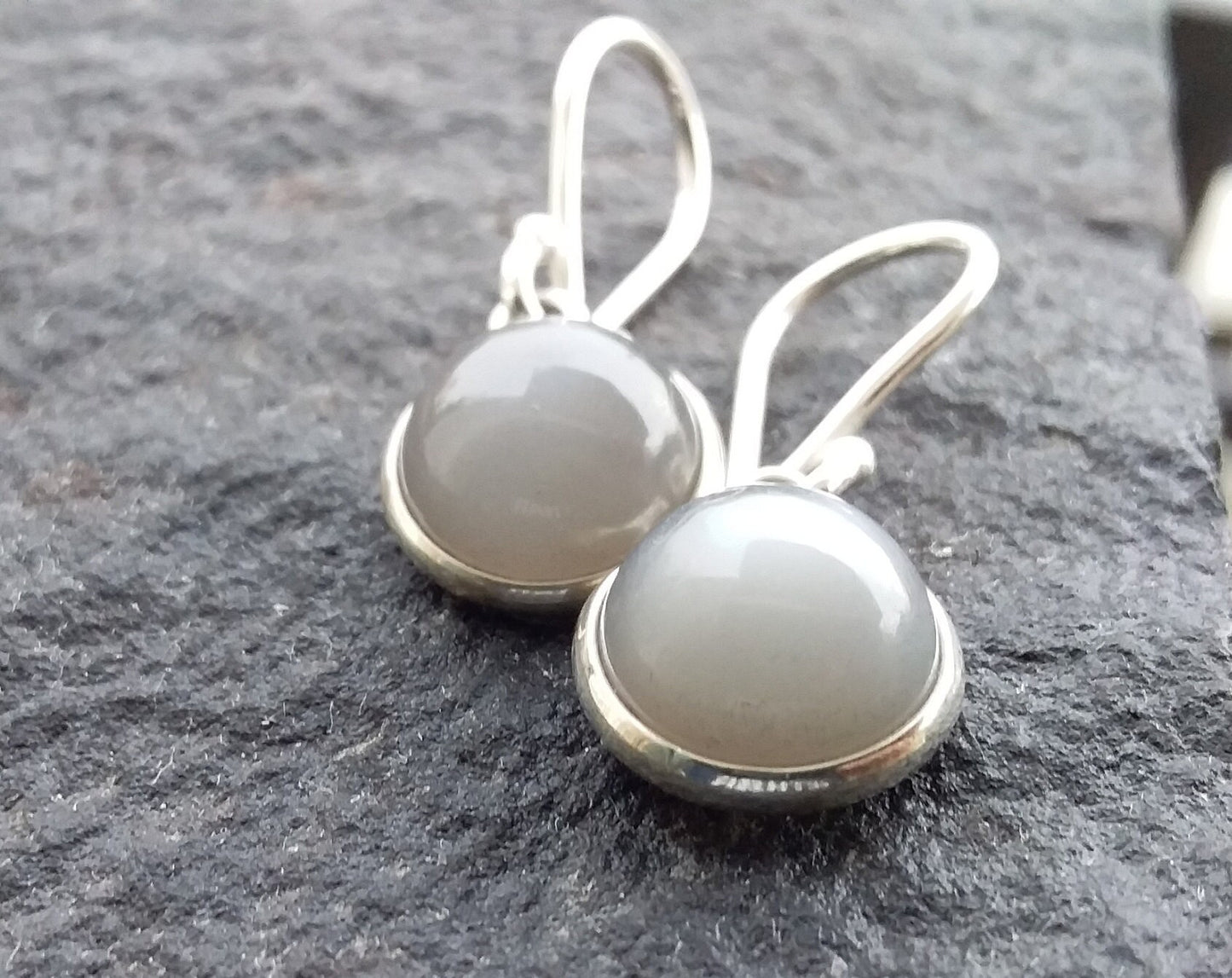 Natural Round Shape Gray Moonstone 925 Sterling Silver Handmade Earrings, Gift for her, Birthstone Earrings