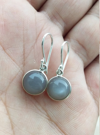 Natural Round Shape Gray Moonstone 925 Sterling Silver Handmade Earrings, Gift for her, Birthstone Earrings