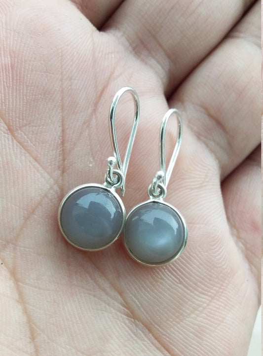 Natural Round Shape Gray Moonstone 925 Sterling Silver Handmade Earrings, Gift for her, Birthstone Earrings