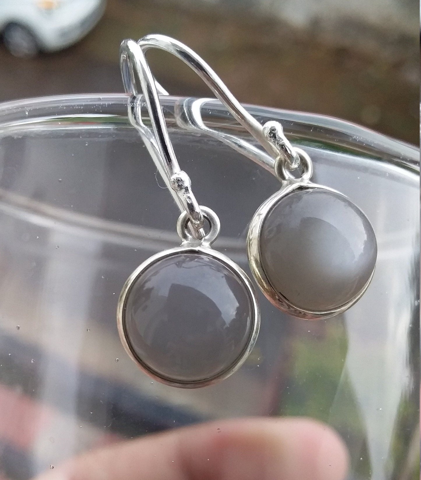 Natural Round Shape Gray Moonstone 925 Sterling Silver Handmade Earrings, Gift for her, Birthstone Earrings