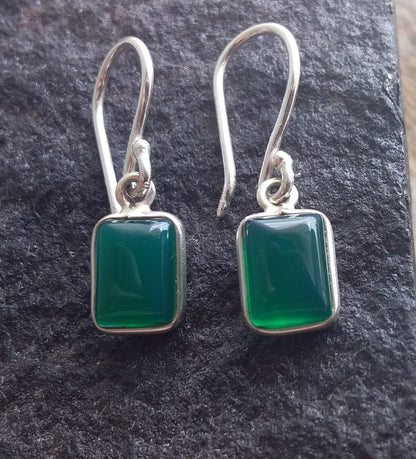 Octagon Shape Green Onyx 925 Sterling Silver Handmade Earrings, Gift for Her, Earrings for Girls