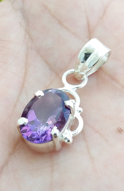 Natural Purple Amethyst 925 Sterling Silver Handmade Pendant, Purple Amethyst Pendant, Amethyst Jewelry for Women