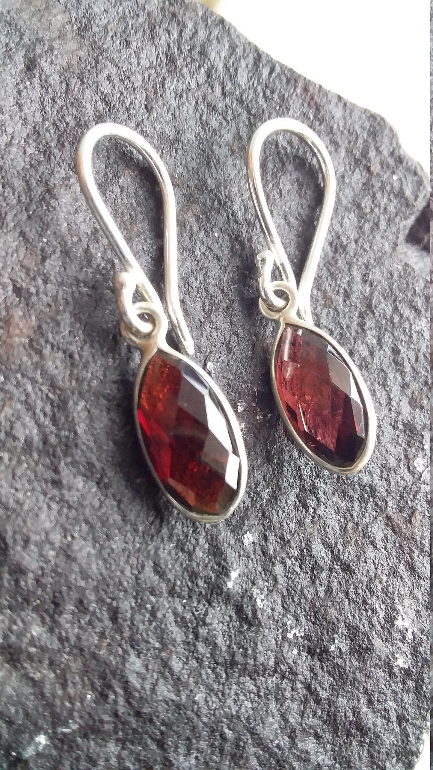 Garnet earrings sterling silver, Bezel earrings drop, Gemstone silver earrings, Dangle Earrings, Earrings for Girls, Red stone earrings