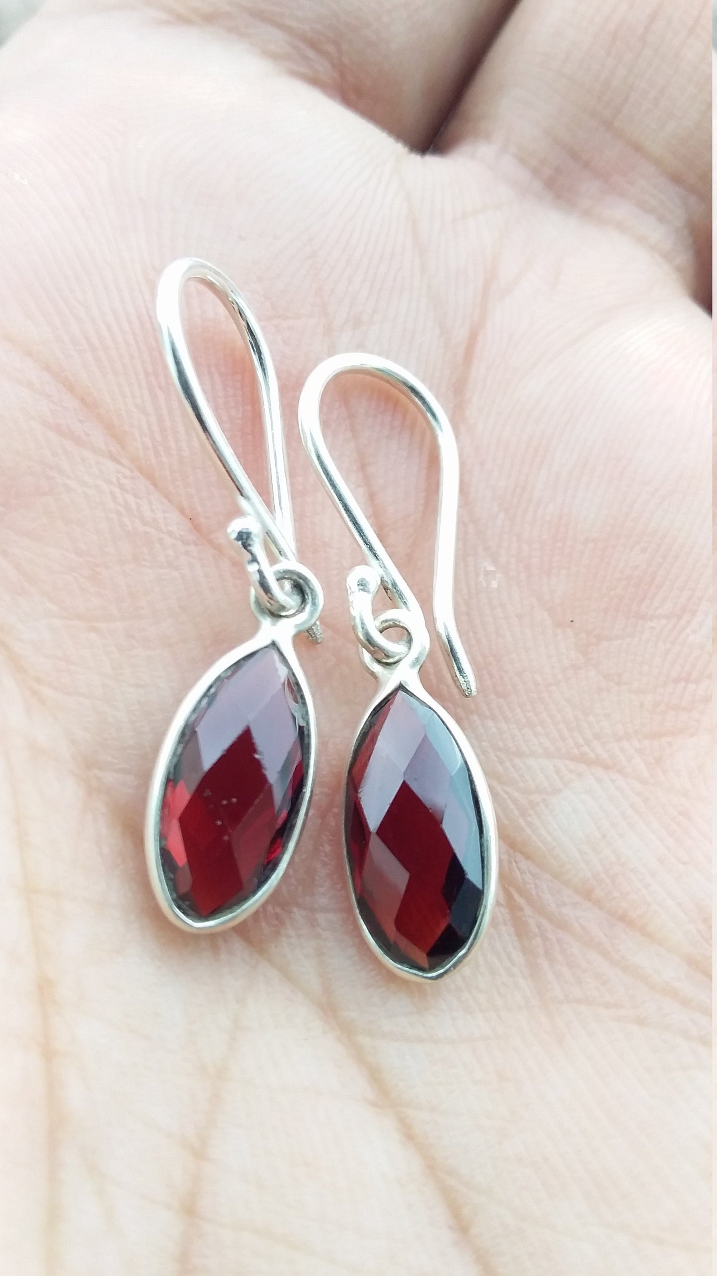 Garnet earrings sterling silver, Bezel earrings drop, Gemstone silver earrings, Dangle Earrings, Earrings for Girls, Red stone earrings