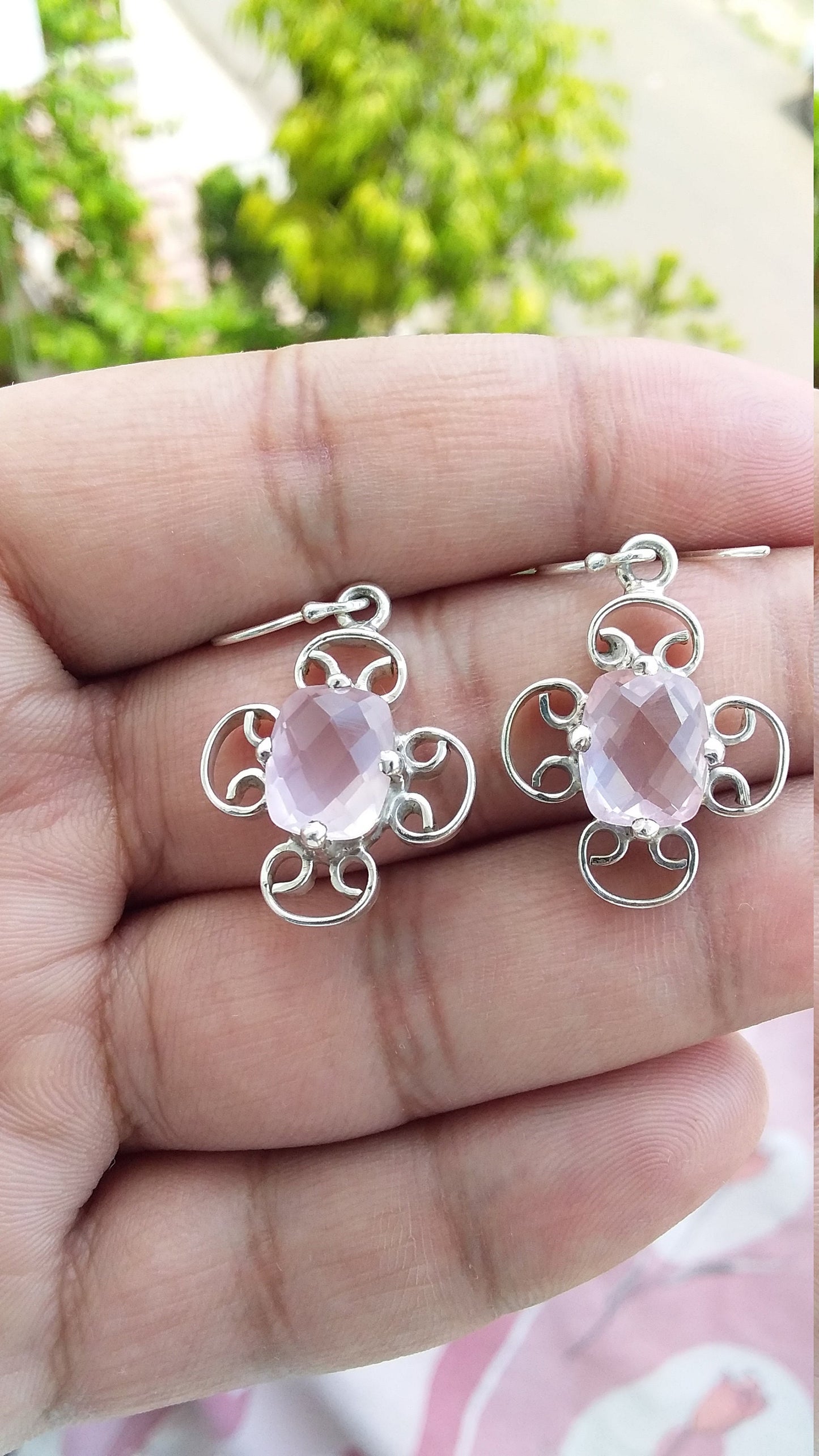 Natural Rose Quartz Earrings, Sterling Silver Quartz Handmade Earrings, Rose Quartz Handmade Jewelry,