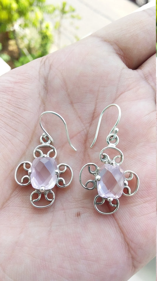 Natural Rose Quartz Earrings, Sterling Silver Quartz Handmade Earrings, Rose Quartz Handmade Jewelry,