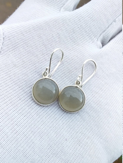 Gray Moonstone Earrings, 926 Sterling Silver, Round Shape Drop & Dangle Earrings, Healing Moonstone Jewelry, Everyday Earrings for Her