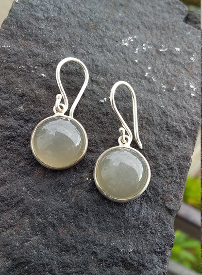 Gray Moonstone Earrings, 926 Sterling Silver, Round Shape Drop & Dangle Earrings, Healing Moonstone Jewelry, Everyday Earrings for Her